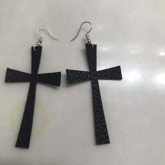 Faux Leather Cross Earrings - Picture 3 of 4